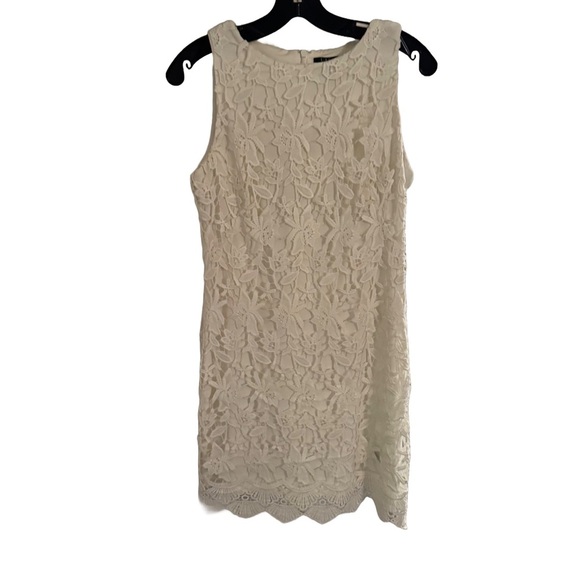 Lauren Ralph Lauren Lace Crochet Floral White Sheath Shift Sleeveless Dress 8P - Picture 1 of 9